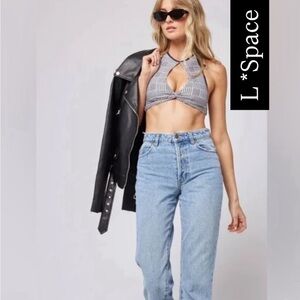 L*Space Black and White Halter Bikini Top NWT